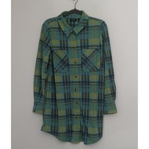 Susan Graver Weekend Duster Size M Printed Smooth Jersey Button Front Turquoise